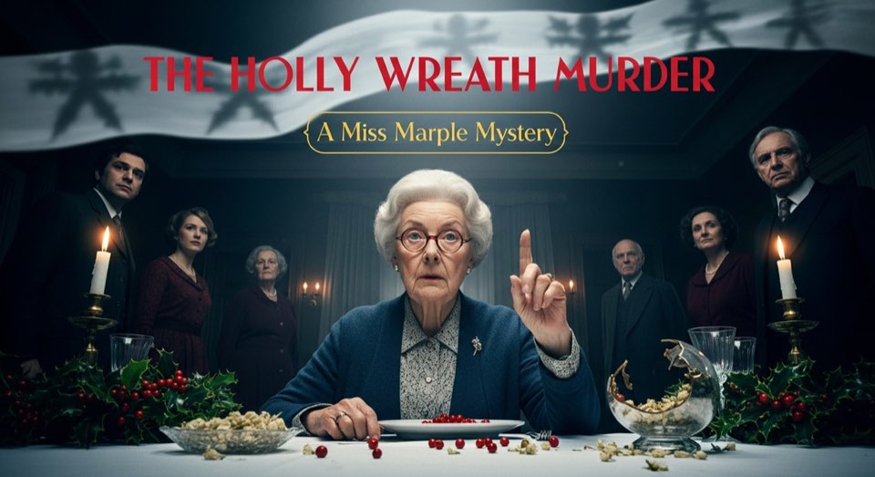 Cover illustration for Miss Marple and the Holly Wreath Murder